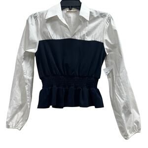 Urban Rose cosplay academia preppy navy blue and white peplum blouse SZ S
